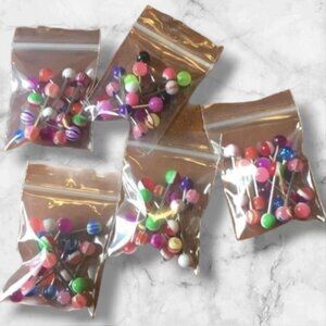 14G Tongue Rings 10Pc Random Acrylic Balls Surgical Steel Barbell Body Piercing